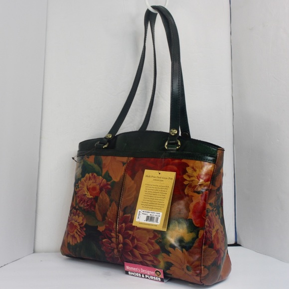 Patricia Nash poppy leather tote shoulder bag spring multi dark green - Picture 7 of 13